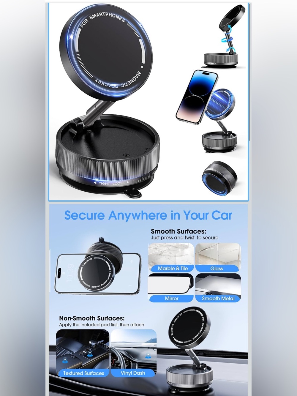 NIB Vacuum Magnetic Phone Holder for Your Car,